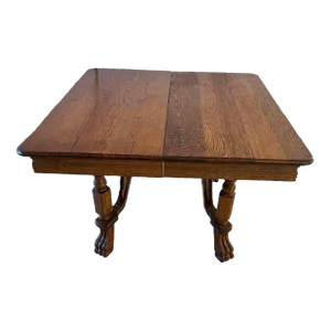 Antique Tiger Oak Square Dining Table With Claw Feet