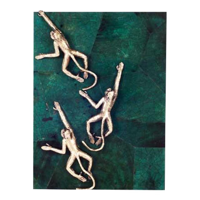 Green Penshell Box With Brass Monkeys For Sale