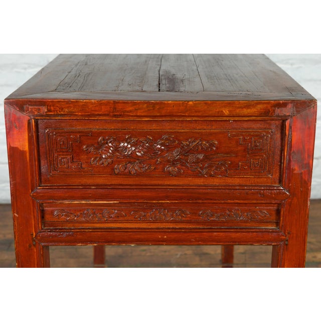 Wood Chinese Qing Dynasty Period 19th Century Reddish Brown Table with Two Drawers For Sale - Image 7 of 13