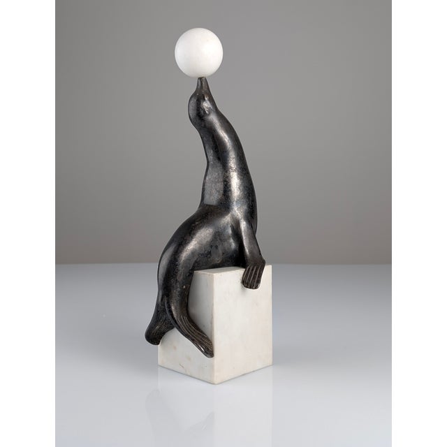 Marcel-André Bouraine, Sealion Sculpture, 1920s, Metal on Marble Base For Sale - Image 14 of 14