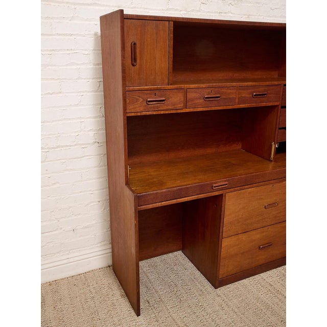 Vintage Mid-Century Modern Teak Secretary Desk With Fold-Down Writing Surface For Sale - Image 10 of 12