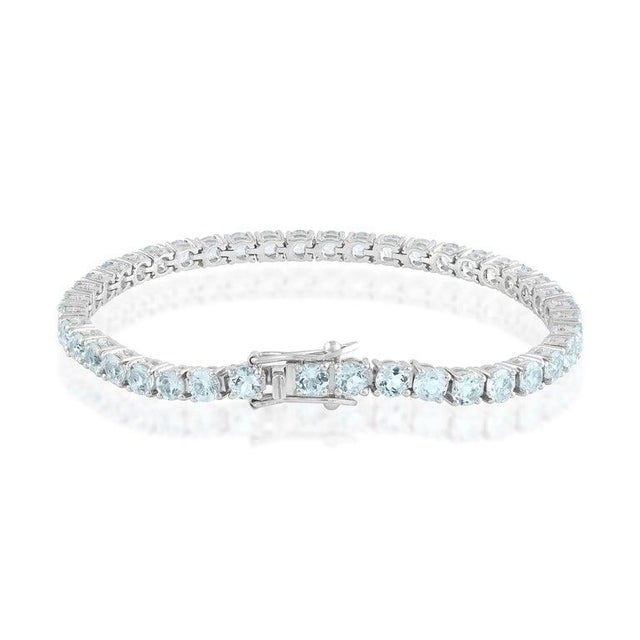 Gemstone 13 Ct Natural Sky Blue Aquamarine Tennis Bracelet in Sterling Silver For Sale - Image 7 of 13