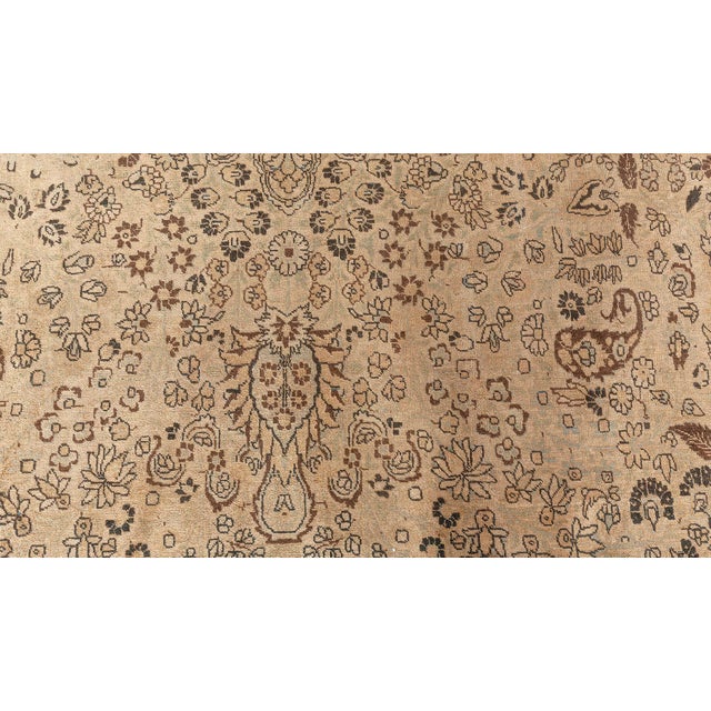 Beige Authentic Persian Tabriz Botanic Hand Knotted Wool Rug For Sale - Image 8 of 9