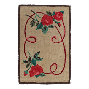 2'x4' Antique American Hooked Rug | Floral Hooked Area Rug