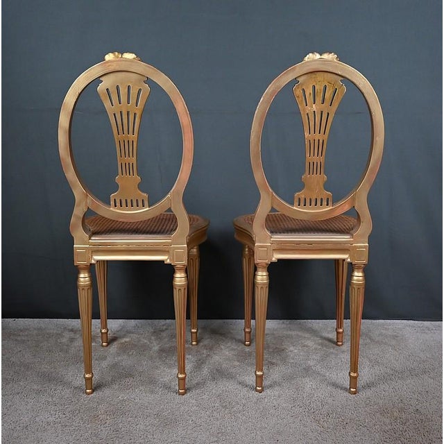 Wood Early 20th Century Louis XVI Style Gilded Wood Chairs, Set of 2 For Sale - Image 7 of 18