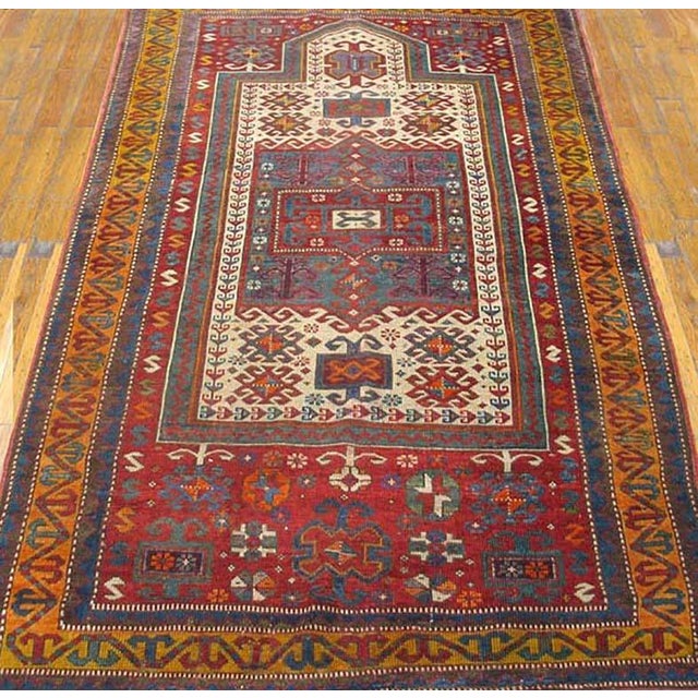 Late 19th Century Caucasian Kazak Prayer Rug ( 3'9" x 6' - 115 x 183 ) Antique Geometric Medallion Wool Hand Knotted Pile...