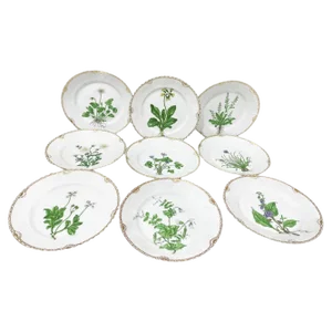 Flora Danica Porcelain Breakfast Plates by Bing & Grøndahl, Denmark, 1920s, Set of 9