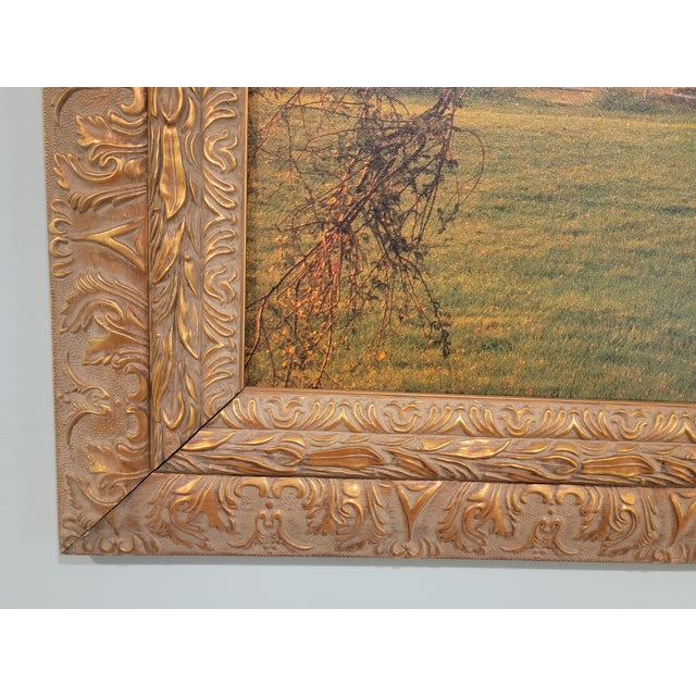 Wood Large Framed Horse Pasture Canvas Photograph in Ornate Antiqued Gold Frame For Sale - Image 7 of 10