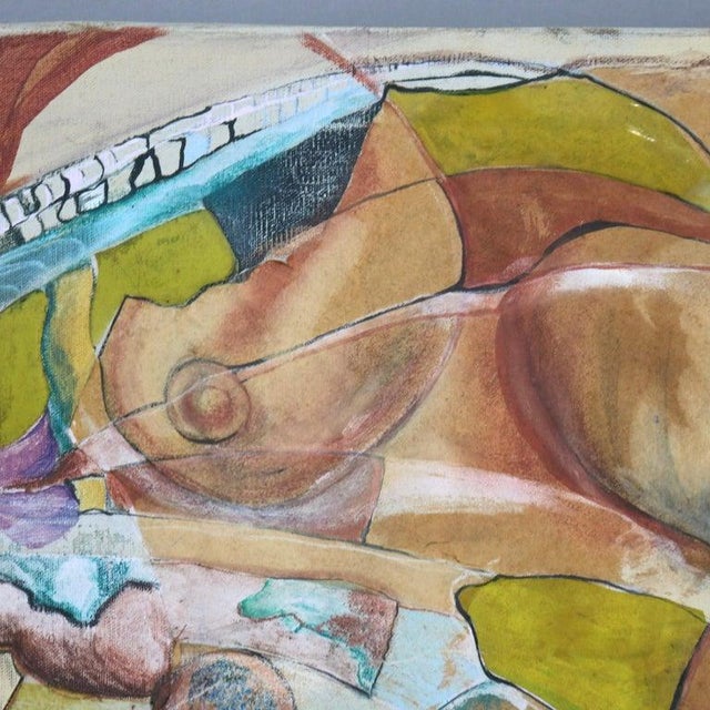 Textile Mid Century Modern Abstract Impressionist Multimédia Painting on Canvas C1968 For Sale - Image 7 of 13