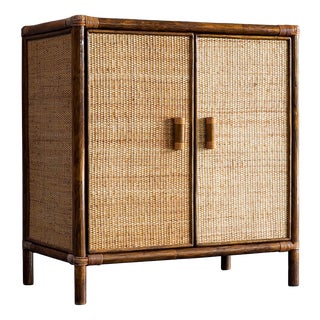Vintage Rattan and Woven Cane Cabinet, 1970s For Sale