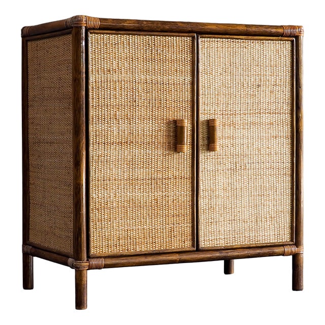 Vintage Rattan and Woven Cane Cabinet, 1970s For Sale