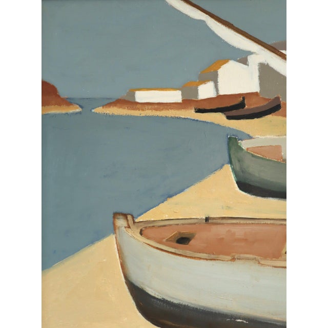Brown 1958 Mid-Century Modern 'Quiet Mooring' Vintage Swedish Coastal Landscape Oil Painting, Framed For Sale - Image 8 of 12