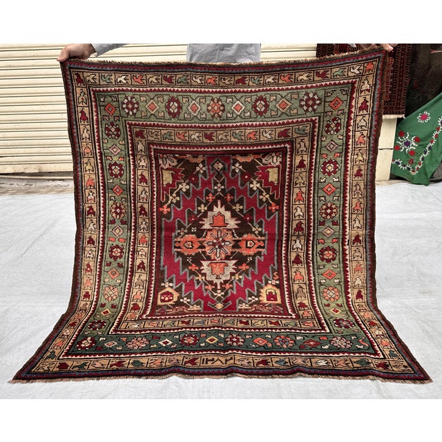 Antique Caucasian Akstafa Hand-Knotted Wool Rug - 4'6" X 4'2" For Sale - Image 4 of 10