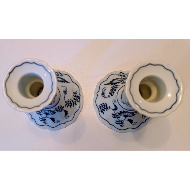 Blue Danube Vintage Blue Danube Blue Onion Candlesticks Holders Japan -Set of 2 For Sale - Image 4 of 5