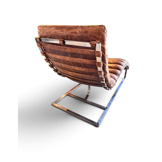 Modern Tan Leather & Steel Chaise Lounge from Timothy Oulton, 2010s For Sale - Image 3 of 8