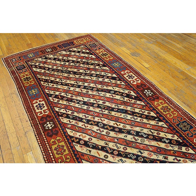 Traditional 1880s Multicolor Stripe Geometric Antique Caucasian Rug 3'9" X 8'3" Handknotted Wool Carpet For Sale - Image 3 of 5