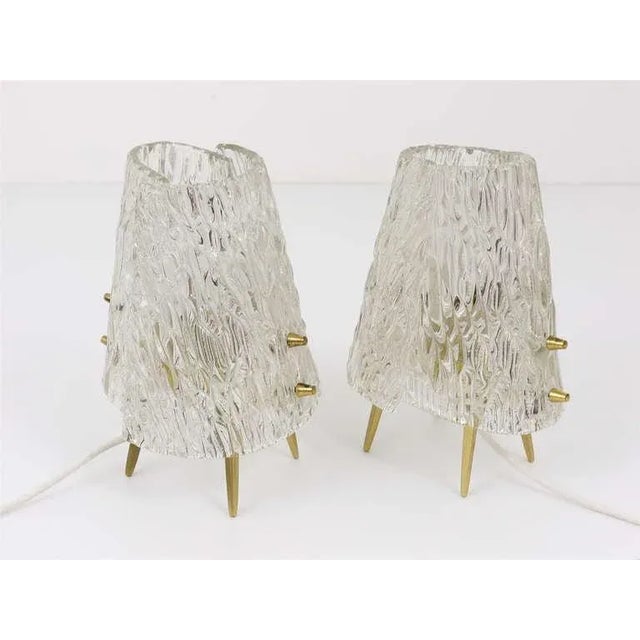 Mid-Century Brass & Textured Glass Table Lamps attributed to J. T. Kalmar for Kalmar, Austria, 1950s, Set of 2 For Sale - Image 3 of 11