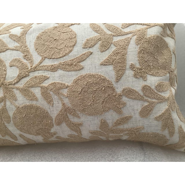 Transitional Floral Embroidered Linen Decorative Lumbar Pillow Cover For Sale - Image 3 of 6