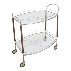 2-Tier Bar Cart Wood Glass Chrome Tea Cart Serving Trolley Rolling Dry Bar Wheels Barware Gift