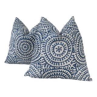 Thibaut “Kasai “ in Navy Pillows- A 22" Pair For Sale