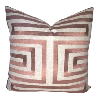 Embroidered Geometric Salmon Blush Pillow Cover For Sale
