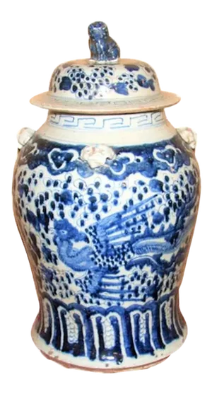 Large Chinoiserie Blue and White Phoenix Ginger Jar