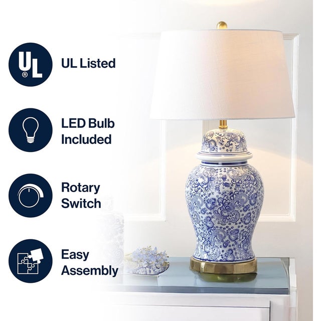 Blue and White Chinoiserie Ginger Jar Table Lamp, 29.5 Inch For Sale - Image 4 of 9