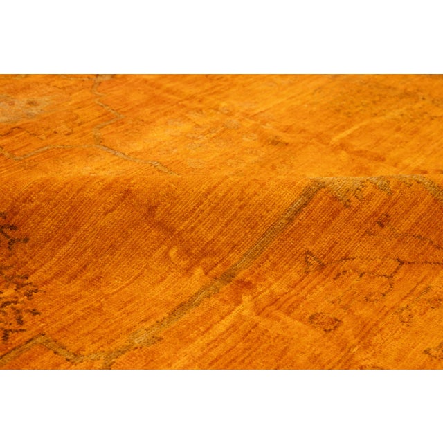 Modern Oushak Handmade Orange Wool Rug With Geometric Pattern For Sale - Image 9 of 11