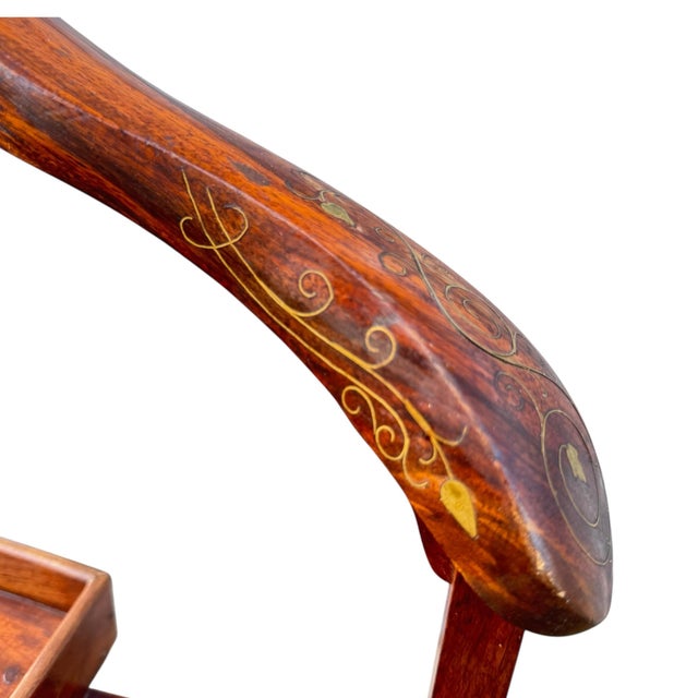 Brown Circa Early 20th C. Gentleman’s Valet Stand With Brass Inlay For Sale - Image 8 of 12