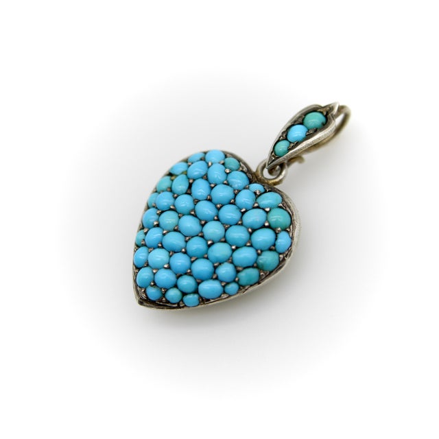 Victorian Late 19th Century Victorian Sterling Silver Pave Turquoise Heart-Shape Locket For Sale - Image 3 of 8