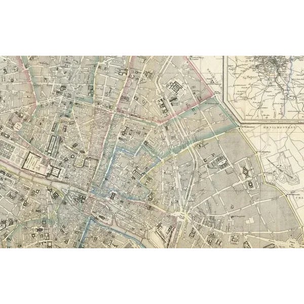 Antique Map of Paris and Environs by Gall and Inglis, 1843 This finely detailed map titled "Gall & Inglis’ Plan of Paris...