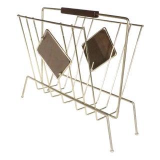 Mid 20th Century Brass Plated Record Magazine Rack For Sale