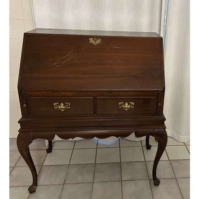 Ethan Allen drop front Cherry Secretary Desk. Queen Anne style. Has some scratches and wear but overall in good shape....