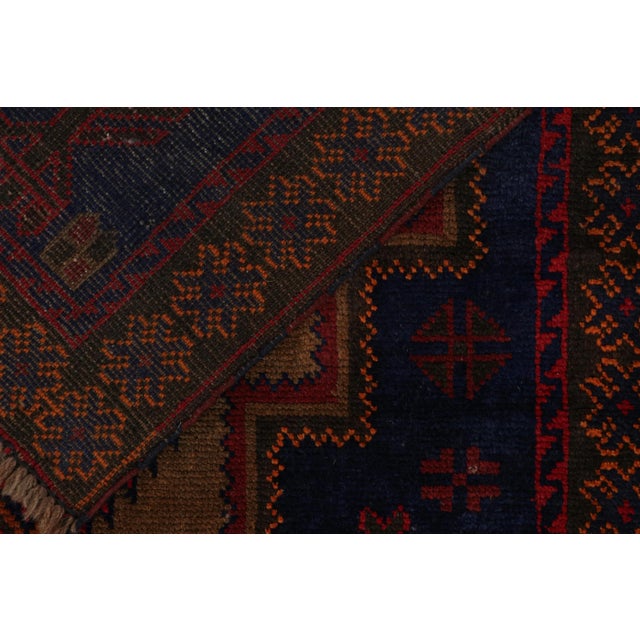 Textile Rug & Kilim’s Baluch Tribal Rug in Navy Blue With Brown and Red Medallion For Sale - Image 7 of 7