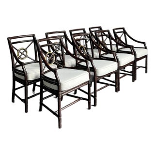 Vintage Coastal McGuire Target Back Rattan Dining Chairs - Set of 8 For Sale