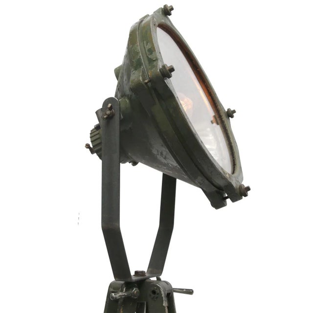 Vintage Industrial Green Wooden Tripod Floor Lamp For Sale - Image 6 of 9