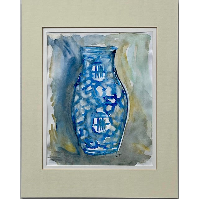 Decorative Vase Shimmery metallic gold under-and-over painting with a deep blue palette. 11x14 overall dimensions....