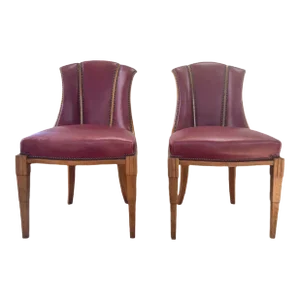 Mid 20th Century Pair of Red Leather Art Deco Side Chairs