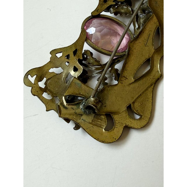 1900 - 1909 Antique Art Nouveau Sash Pin With Pink Center Stone C. 1900 For Sale - Image 5 of 5