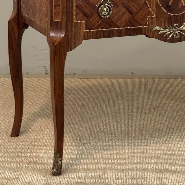 Auburn Antique French Louis XVI Style Marquetry Marble Top Commode For Sale - Image 8 of 18