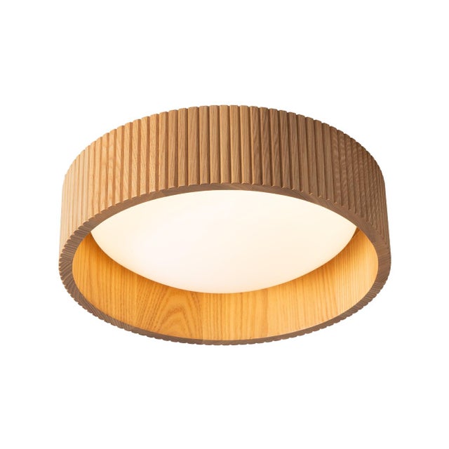 1980s Tambo 14" Flush Mount Ceiling Light - Acrylic Diffuser, Natural Ash, Weathered Brass, Dimmable For Sale - Image 4 of 7