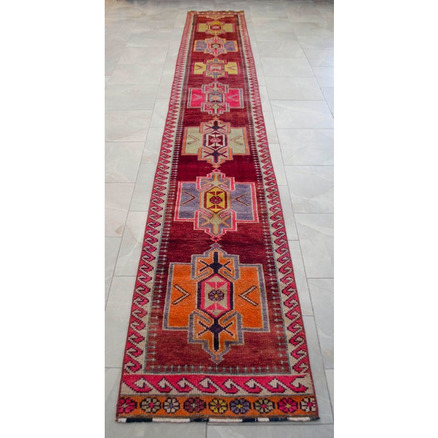 Textile 1970s Vintage Hand-Knotted Narrow Runner - 2′1″ × 14′2″ For Sale - Image 7 of 15