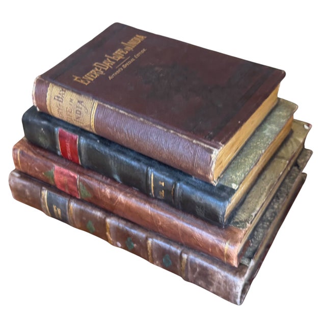 French Set of 4 Antique 19c Joined Leather Bound Books W Secret Compartments For Sale - Image 3 of 5