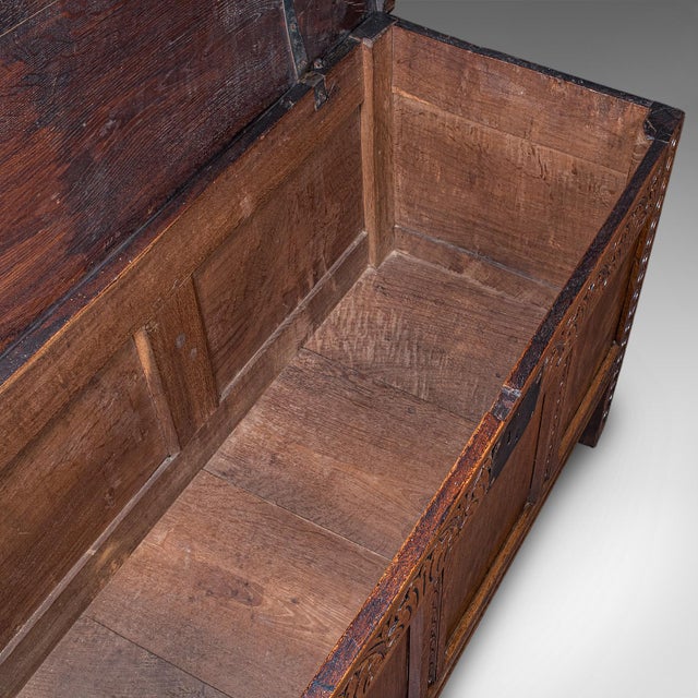Brown Antique Coffer, English, Oak, Linen Chest, Bay Window Seat, Early Georgian, 1720 For Sale - Image 8 of 12