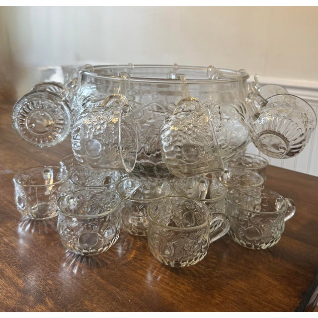 Mid 20th Century Jeanette Glass Fruit Pattern Punch Bowl Set - 34pcs For Sale - Image 6 of 12