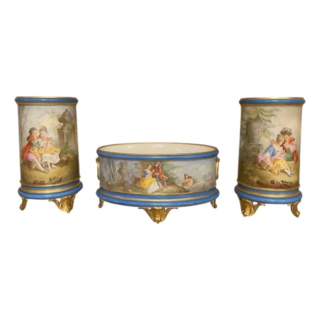 Set of Three Late 19th Century Sèvres Style Porcelain Vases For Sale
