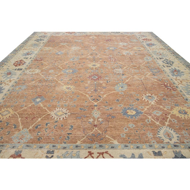 Textile Brown Apadana's Handmade Modern Tabriz-Style Oversized Indian Wool Rug For Sale - Image 7 of 12
