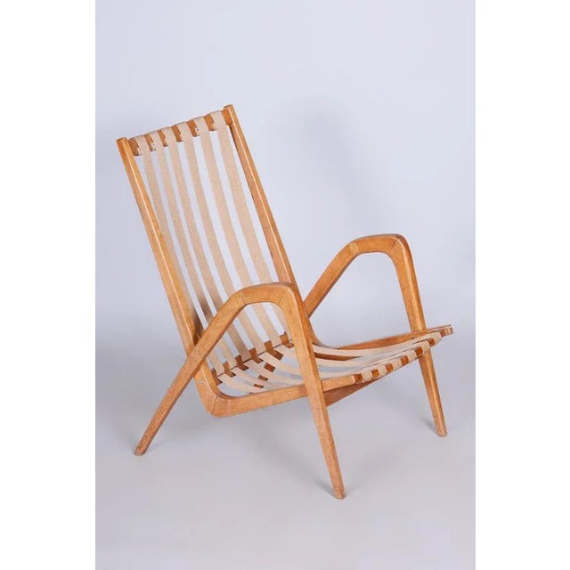 Mid-Century Czech Grey Armchair in Oak by Jan Vanek, 1950s For Sale - Image 12 of 13