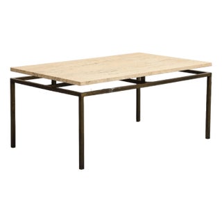 Late 20th Century Modernist Brass Coffee Table With Travertine Top For Sale