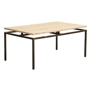 Modernist Brass Coffee Table With Travertine Top For Sale